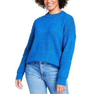 NWT Lego x Target Women's Blue Textured Polka Dot Sweater Blouse Top Sz M